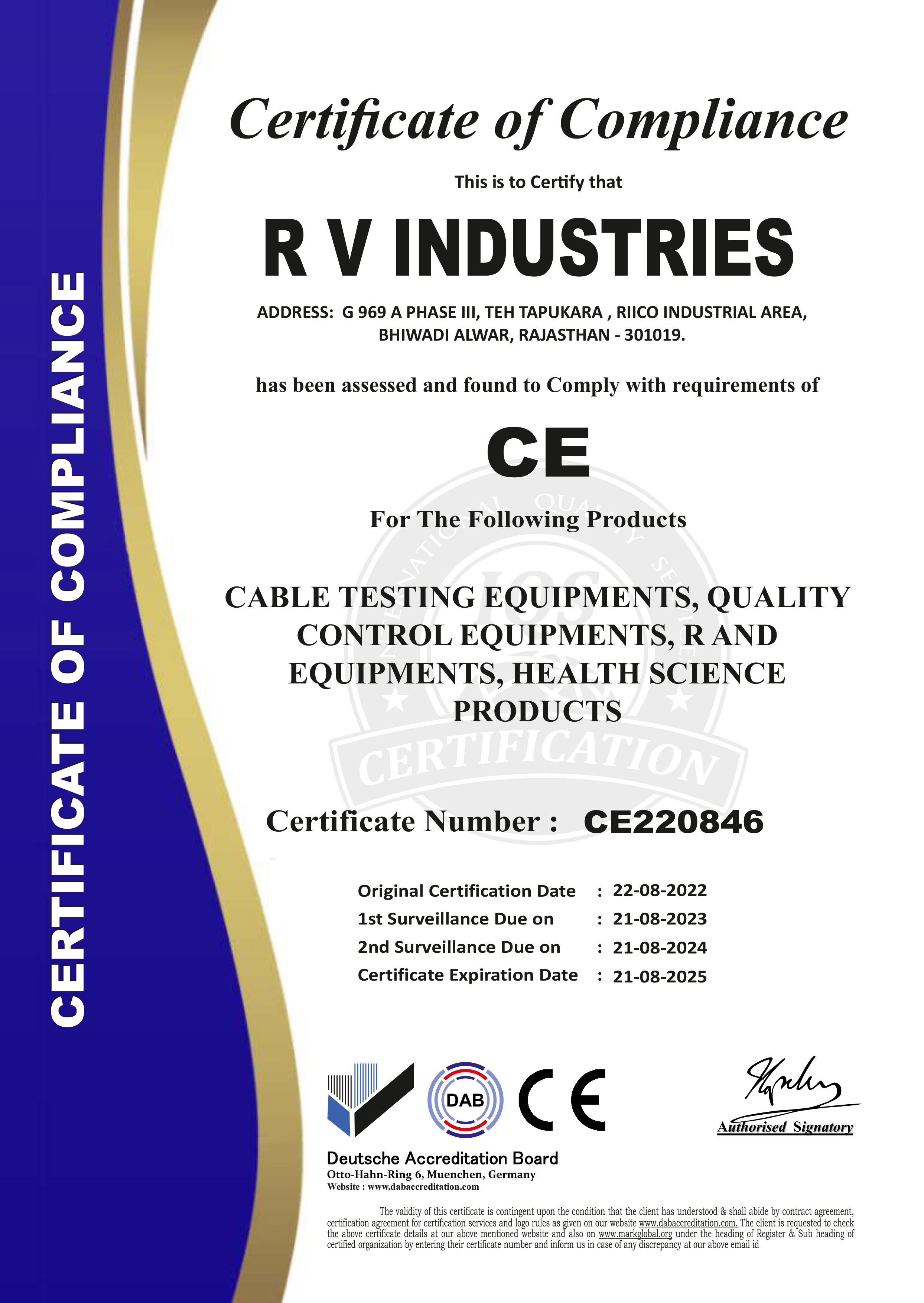 RV Industries Certificates